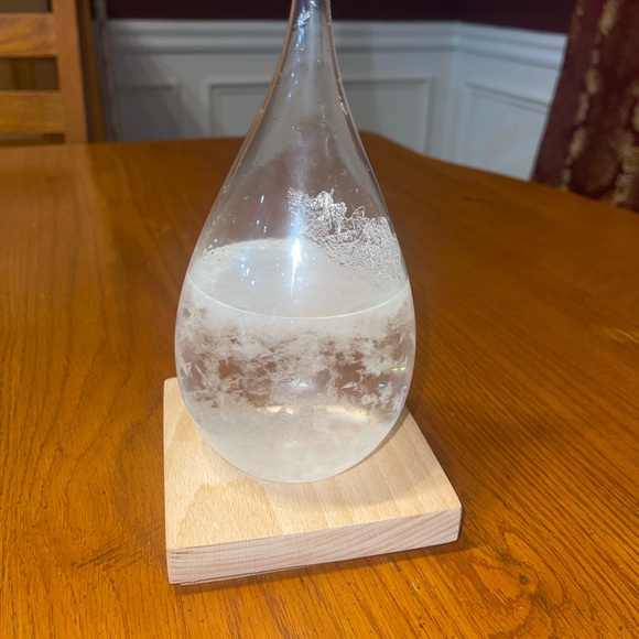 Storm Glass Weather Predictor Teardrop Shape Wood Base Blown Glass W/ Crystals - Picture 4 of 6